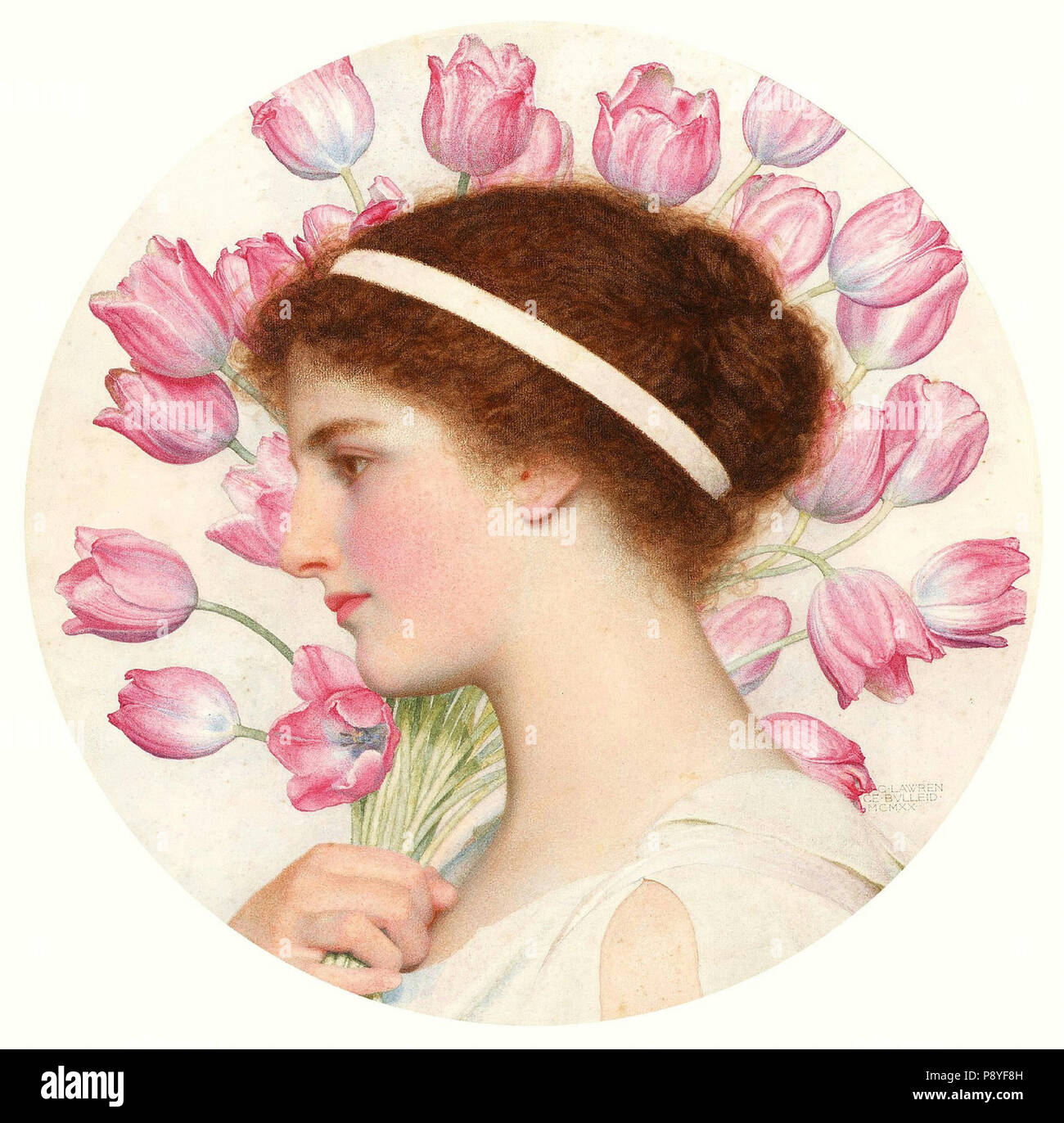 . 300 George Lawrence Bulleid - una ragazza in abito classico tuli cuscinetto Foto Stock