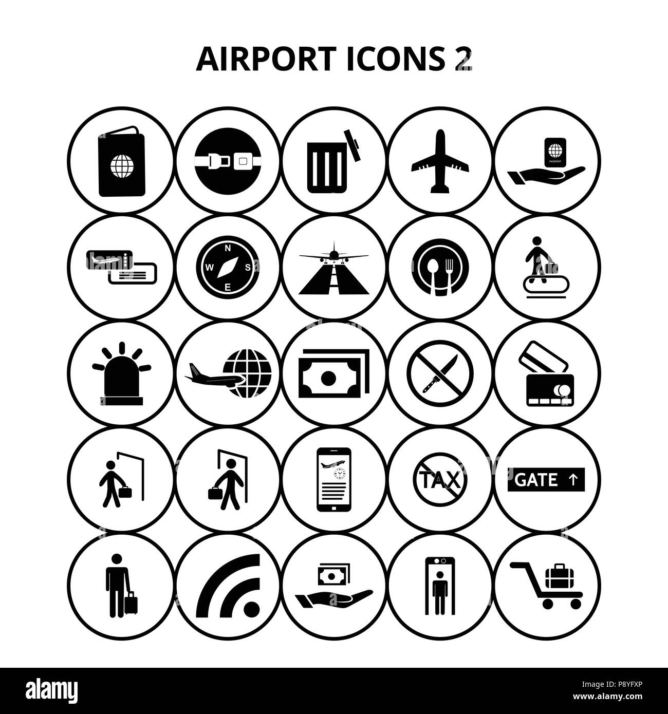 Icone di Airport. Per il web design e applicazione di interfaccia, utile anche per infographics. Illustrazione Vettoriale. Illustrazione Vettoriale