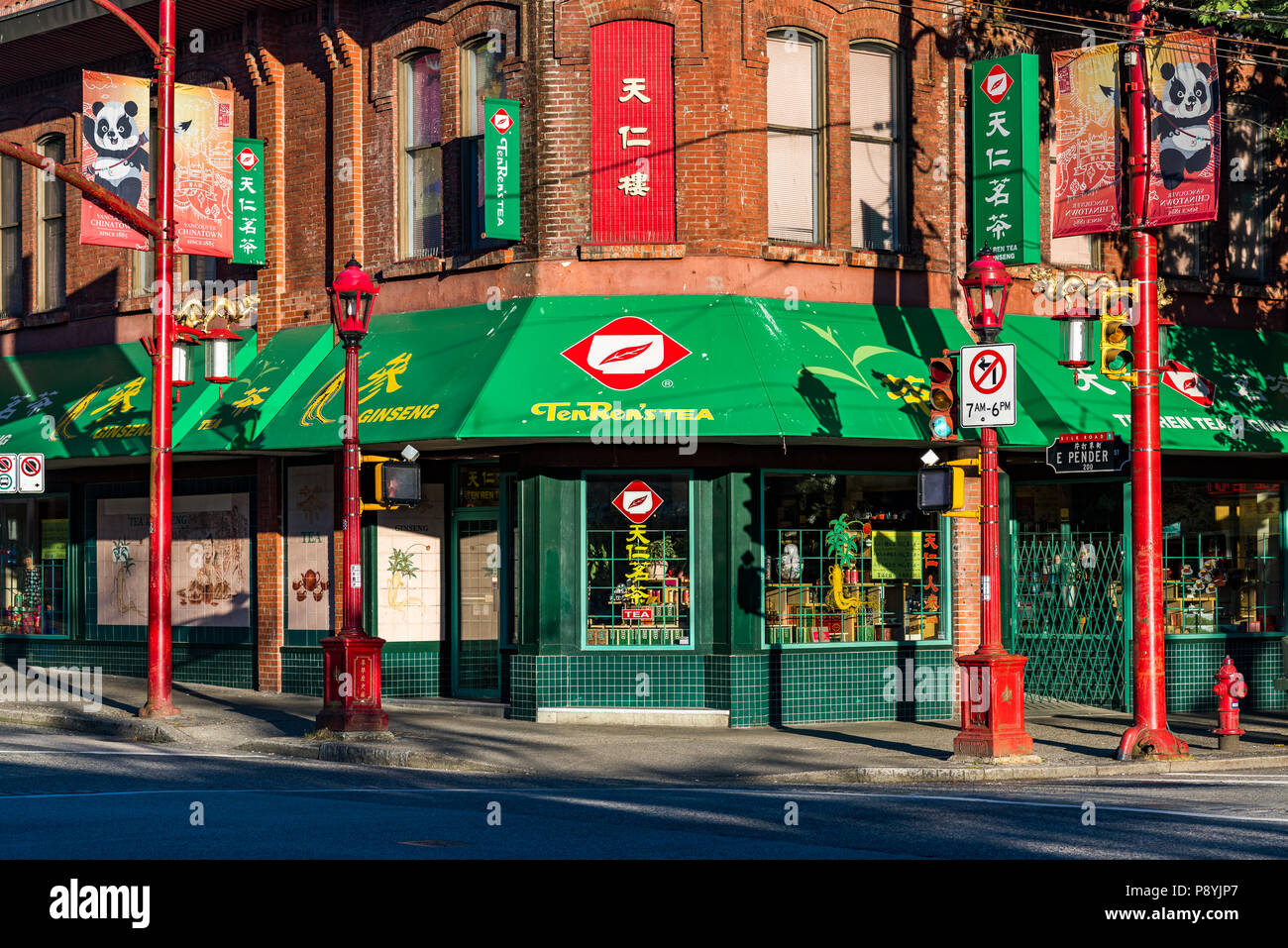 Dieci Ren tea shop, Chinatown, Vancouver, British Columbia, Canada. Foto Stock