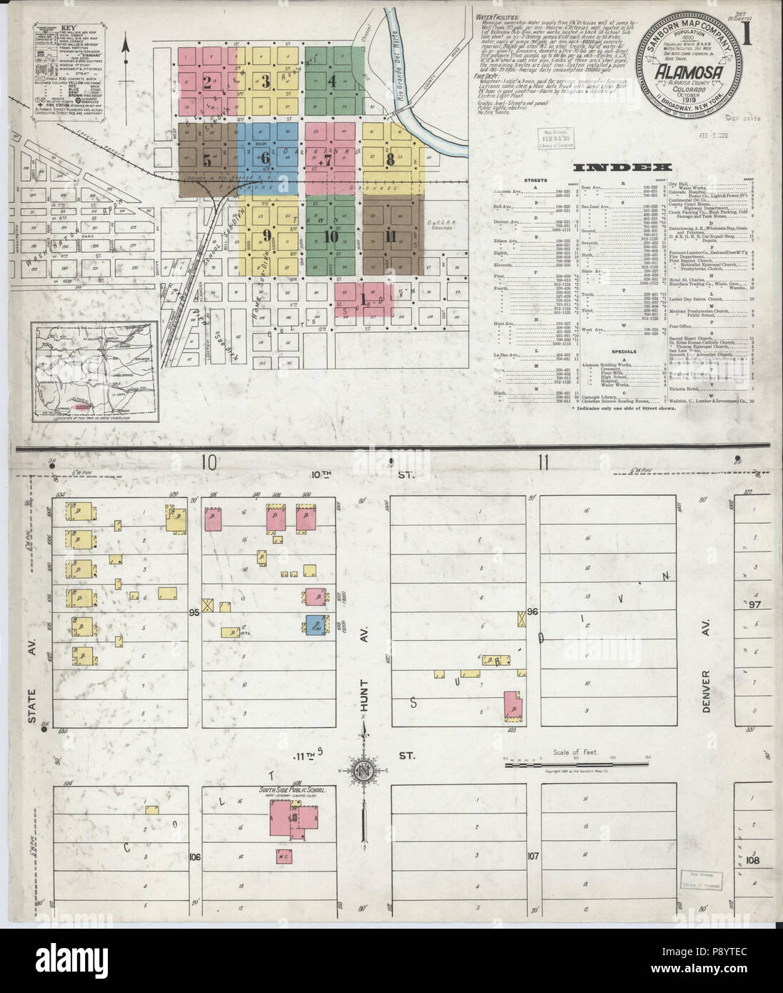 490 Sanborn Assicurazione incendi mappa da Alamosa, Alamosa County, Colorado. LOC sanborn00947 008-1 Foto Stock