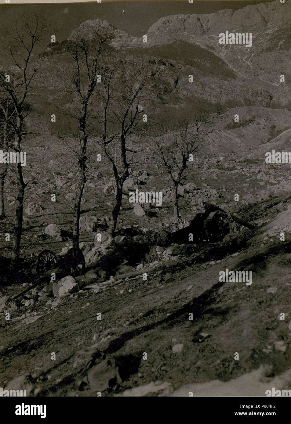 . 346 ITL. Artillerie-Stellung bei Pluzne. 14,9cm Haubtz. (BildID 15512336) Foto Stock