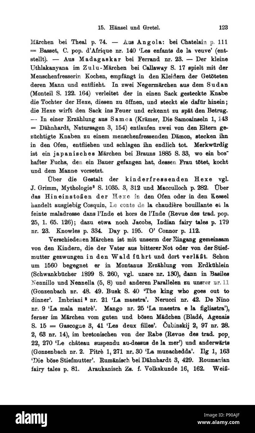 315 Grimms Märchen Anmerkungen (Bolte Polivka) MI 123 Foto Stock