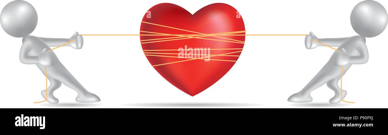 Vettore tracciato persone simbolo,Tug della guerra, il simbolo del cuore è nel mezzo. Illustrazione Vettoriale