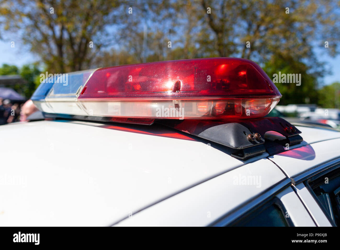 Luci di emergenza di un american automobile della polizia Foto Stock