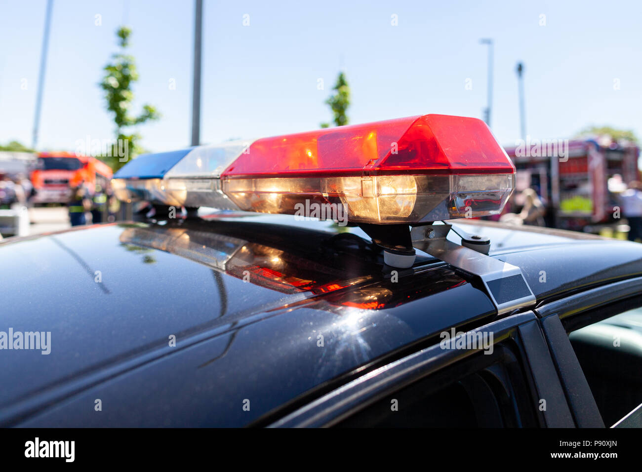 Luci di emergenza di un american automobile della polizia Foto Stock