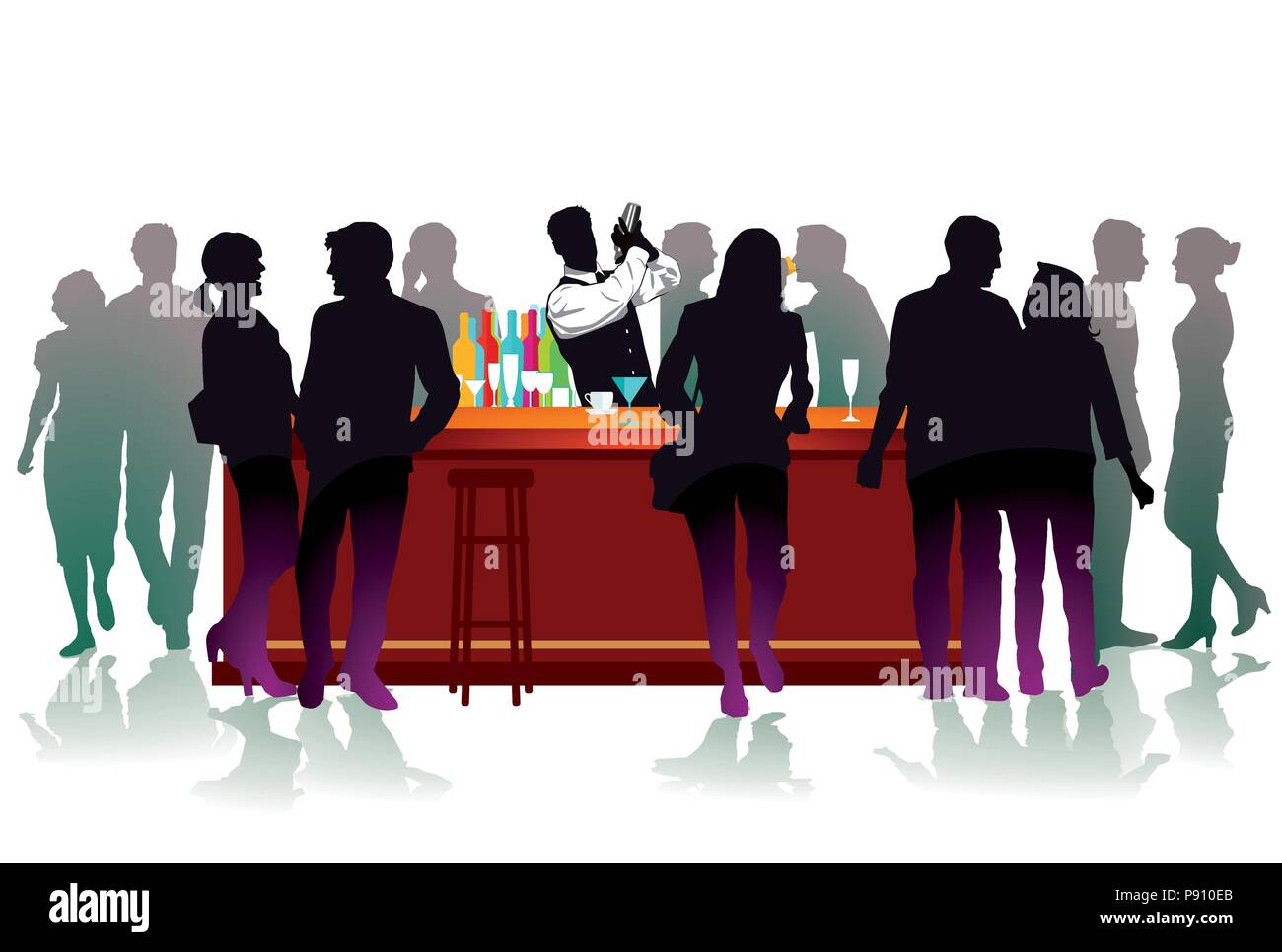 Bar con barman, mix di cocktail Illustrazione Vettoriale