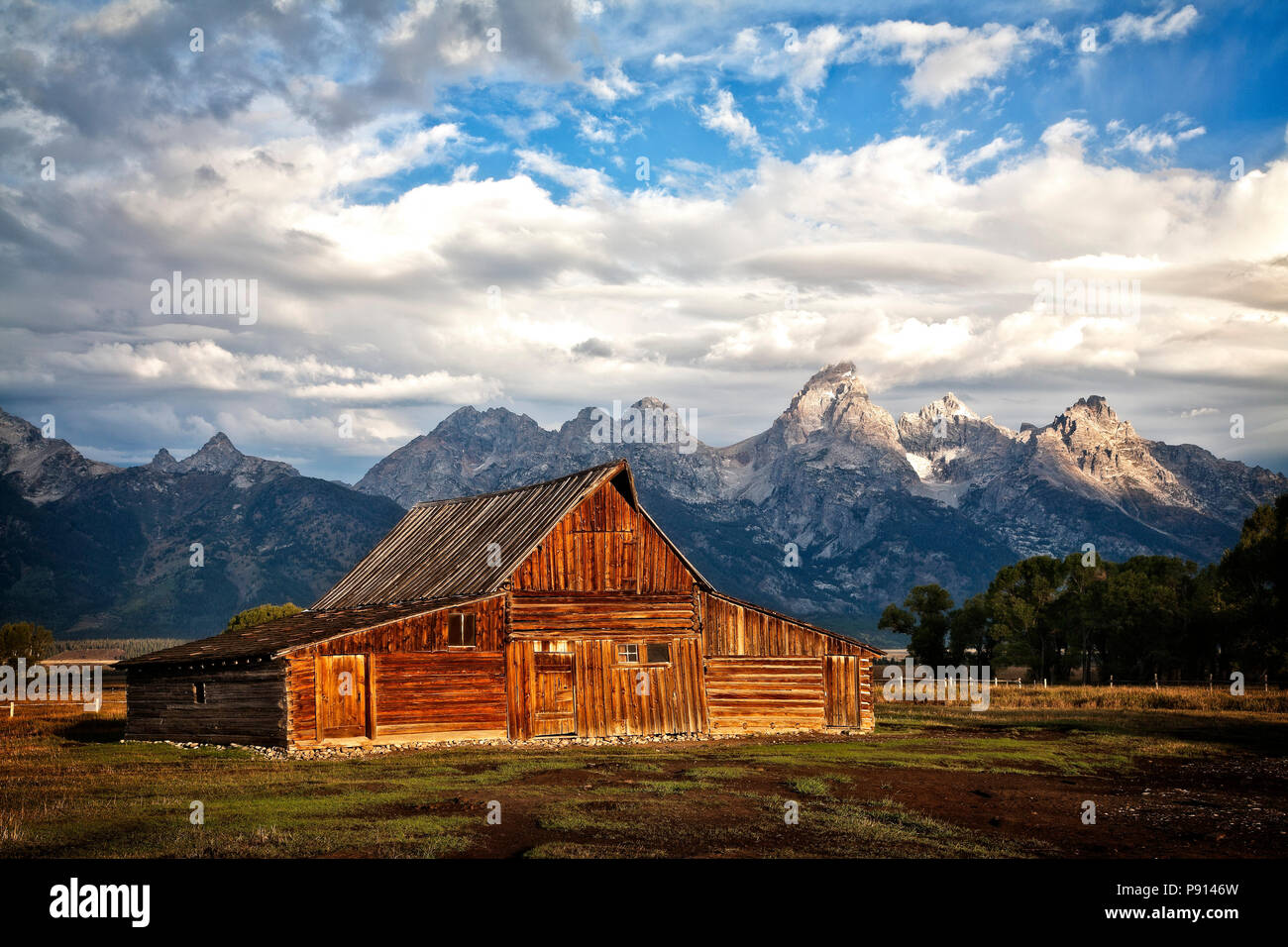 La Thomas Moulton granaio sulla riga mormone vicino al Parco Nazionale di Grand Teton. Il Wyoming. Foto Stock