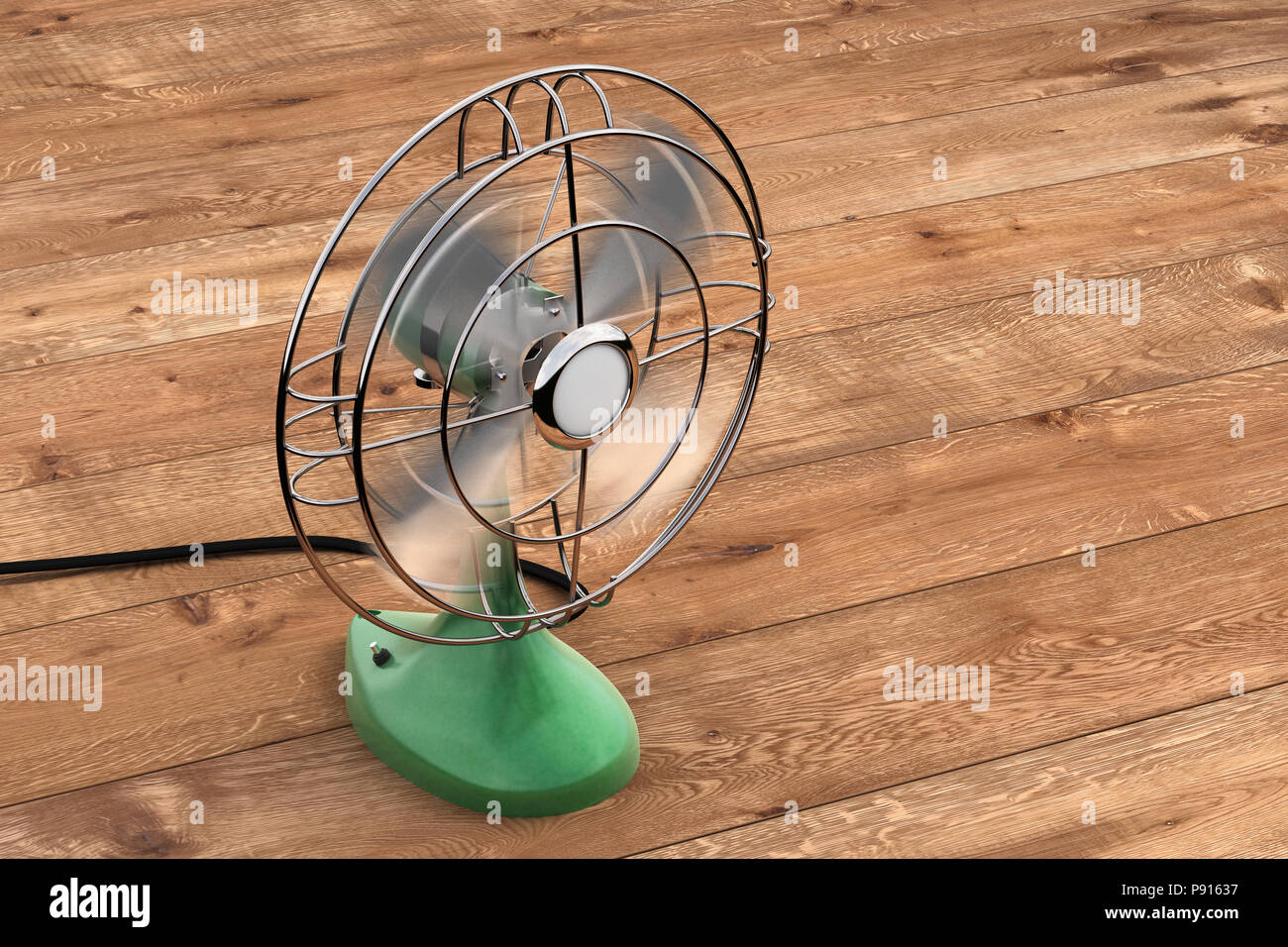Vintage fan su uno sfondo di legno. 3D render Foto Stock