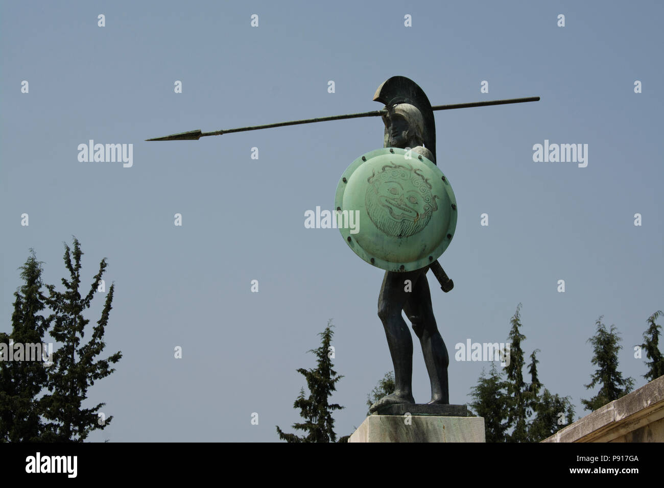 In Europa, in Grecia, Grecia centrale, delle Termopili , sito della battaglia i Greci nel 480 A.C., Statua di Leonidas Foto Stock