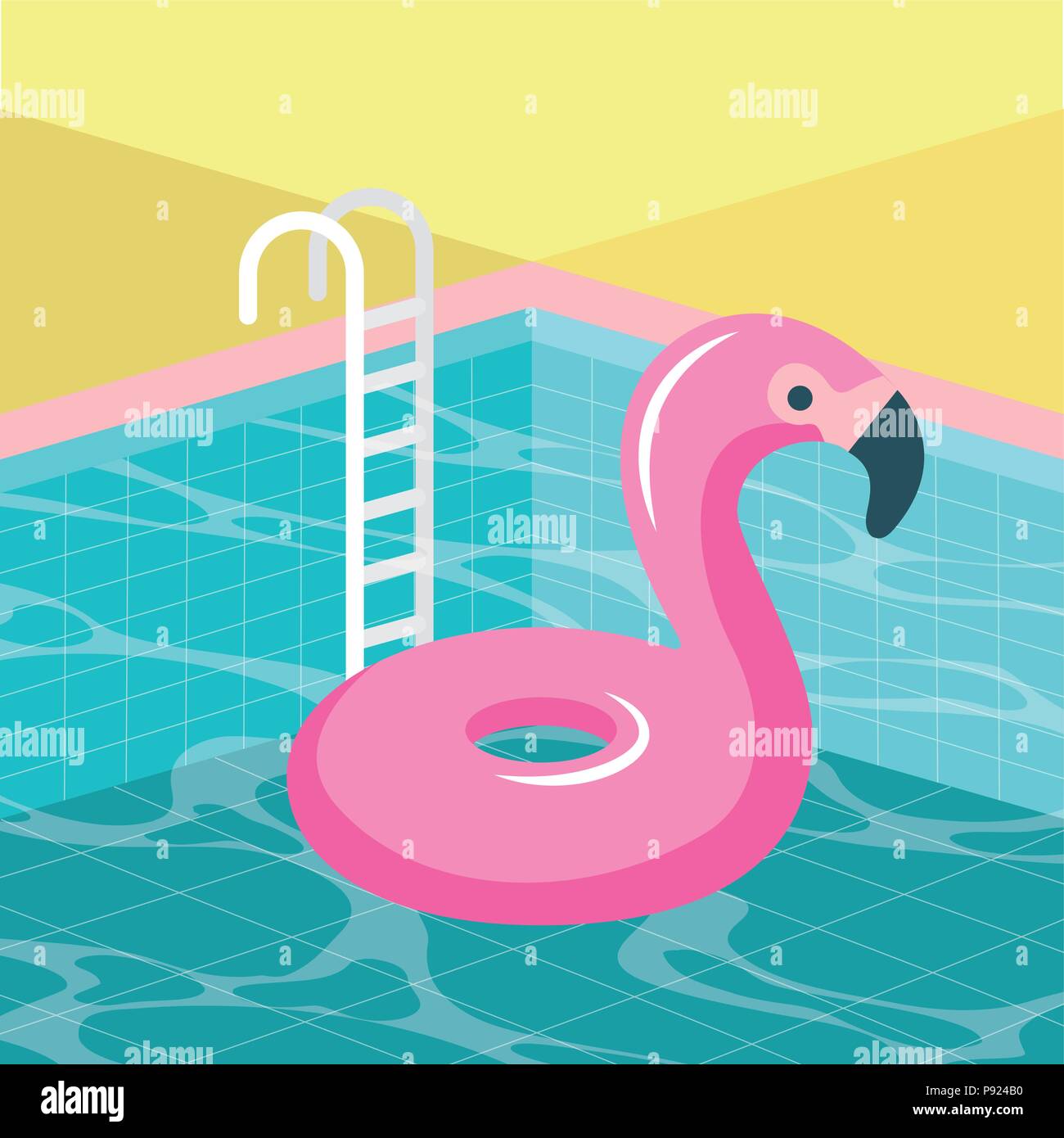 Estate vacanze piscina scale flamingo galleggiante illustrazione vettoriale Illustrazione Vettoriale