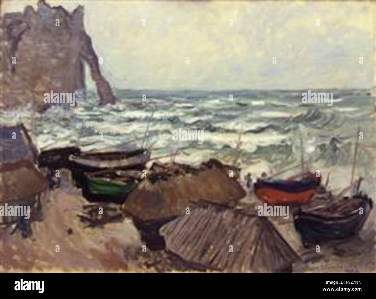 . 421 Monet - pescherecci-su-il-spiaggia-a-etretat Foto Stock