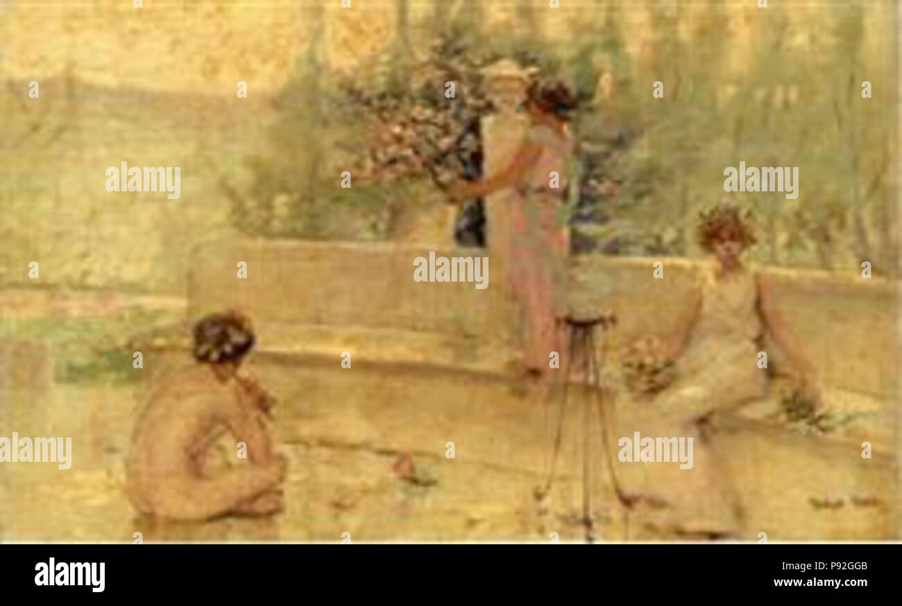 . 478 Reid - tre figure-in-un-italiano-giardino Foto Stock