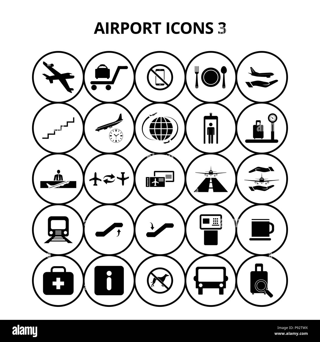 Icone di Airport. Per il web design e applicazione di interfaccia, utile anche per infographics. Illustrazione Vettoriale. Illustrazione Vettoriale