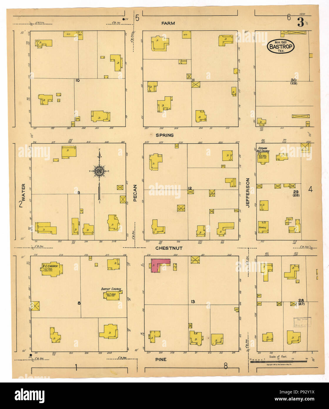 491 Sanborn Assicurazione incendi mappa da Bastrop, Bastrop County, Texas. LOC sanborn08421 007-3 Foto Stock