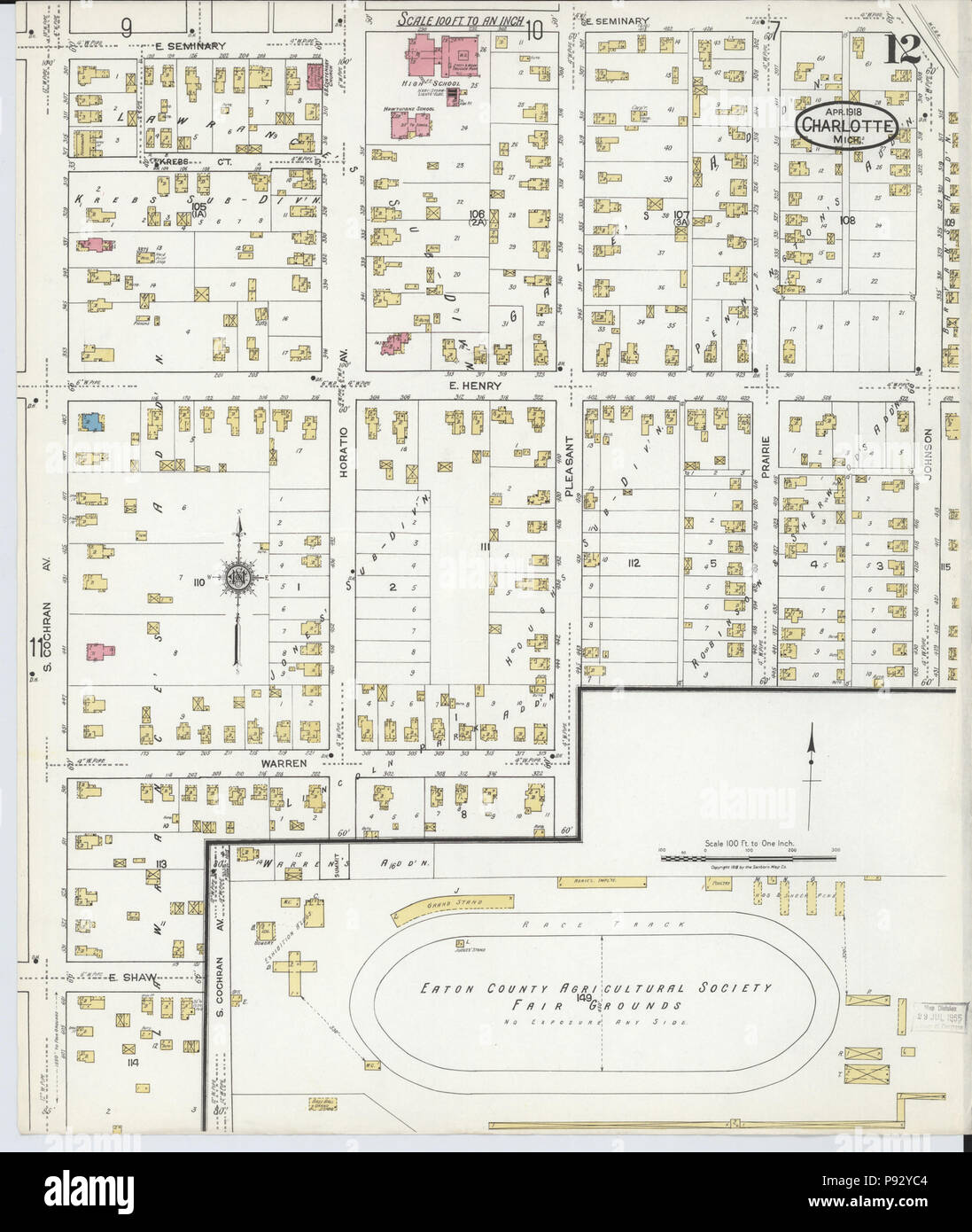 . 494 Sanborn Assicurazione incendi mappa da Charlotte, Eaton County, Michigan. LOC sanborn03959 006-12 Foto Stock