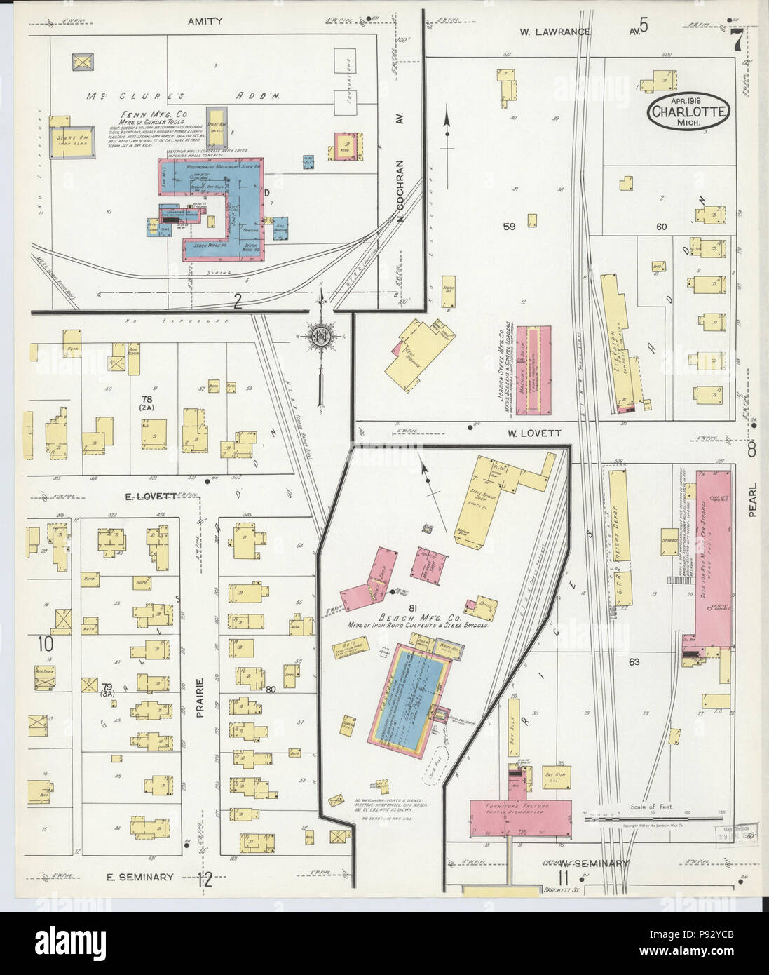 . 494 Sanborn Assicurazione incendi mappa da Charlotte, Eaton County, Michigan. LOC sanborn03959 006-7 Foto Stock