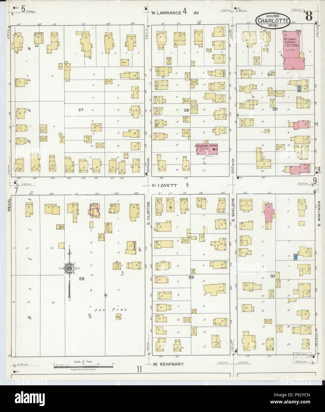 494 Sanborn Assicurazione incendi mappa da Charlotte, Eaton County, Michigan. LOC sanborn03959 006-8 Foto Stock