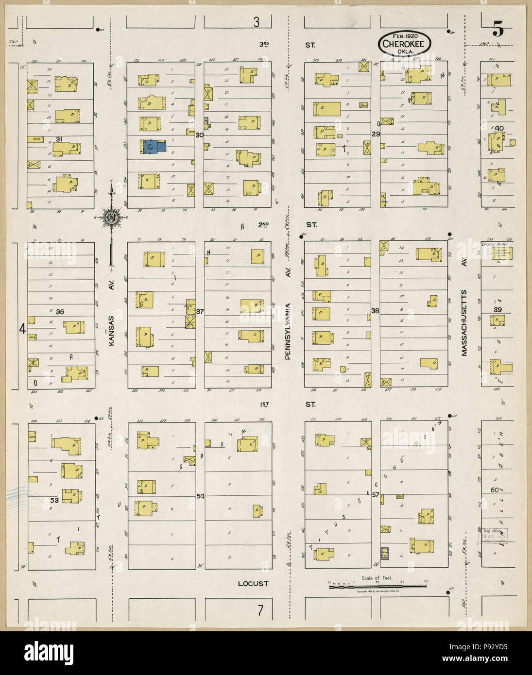 494 Sanborn Assicurazione incendi mappa da Cherokee, Alfalfa County, Oklahoma. LOC sanborn07036 005-5 Foto Stock