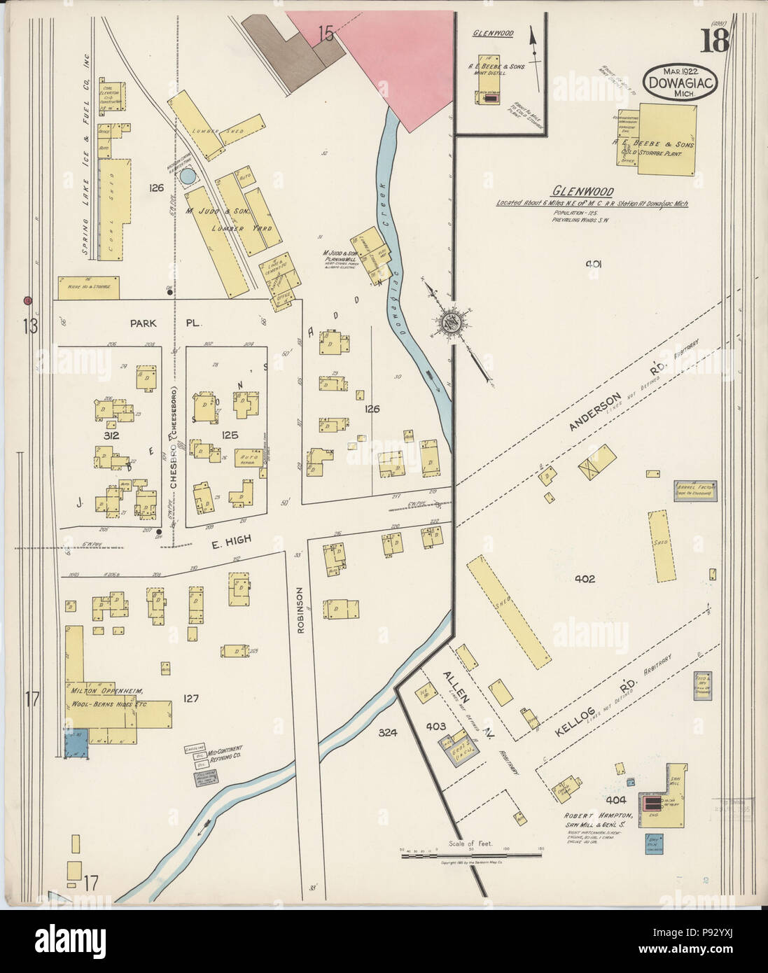 497 Sanborn Assicurazione incendi mappa da Dowagiac, Cass County, Michigan. LOC sanborn03988 006-18 Foto Stock