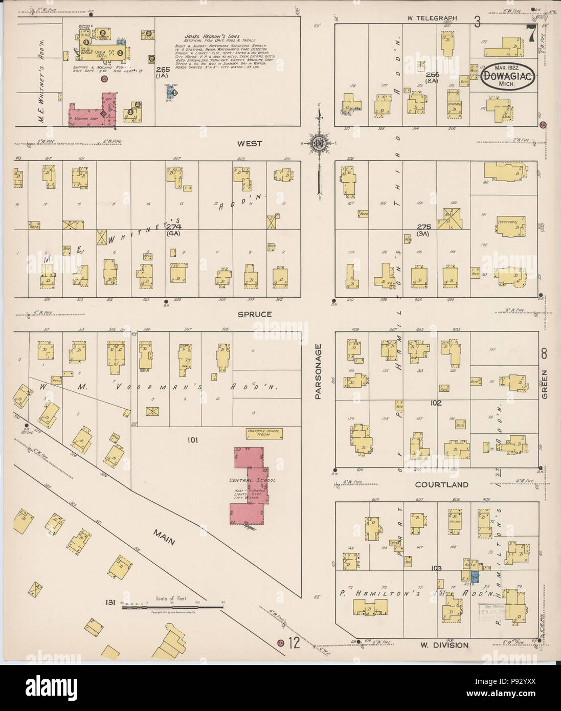497 Sanborn Assicurazione incendi mappa da Dowagiac, Cass County, Michigan. LOC sanborn03988 006-7 Foto Stock
