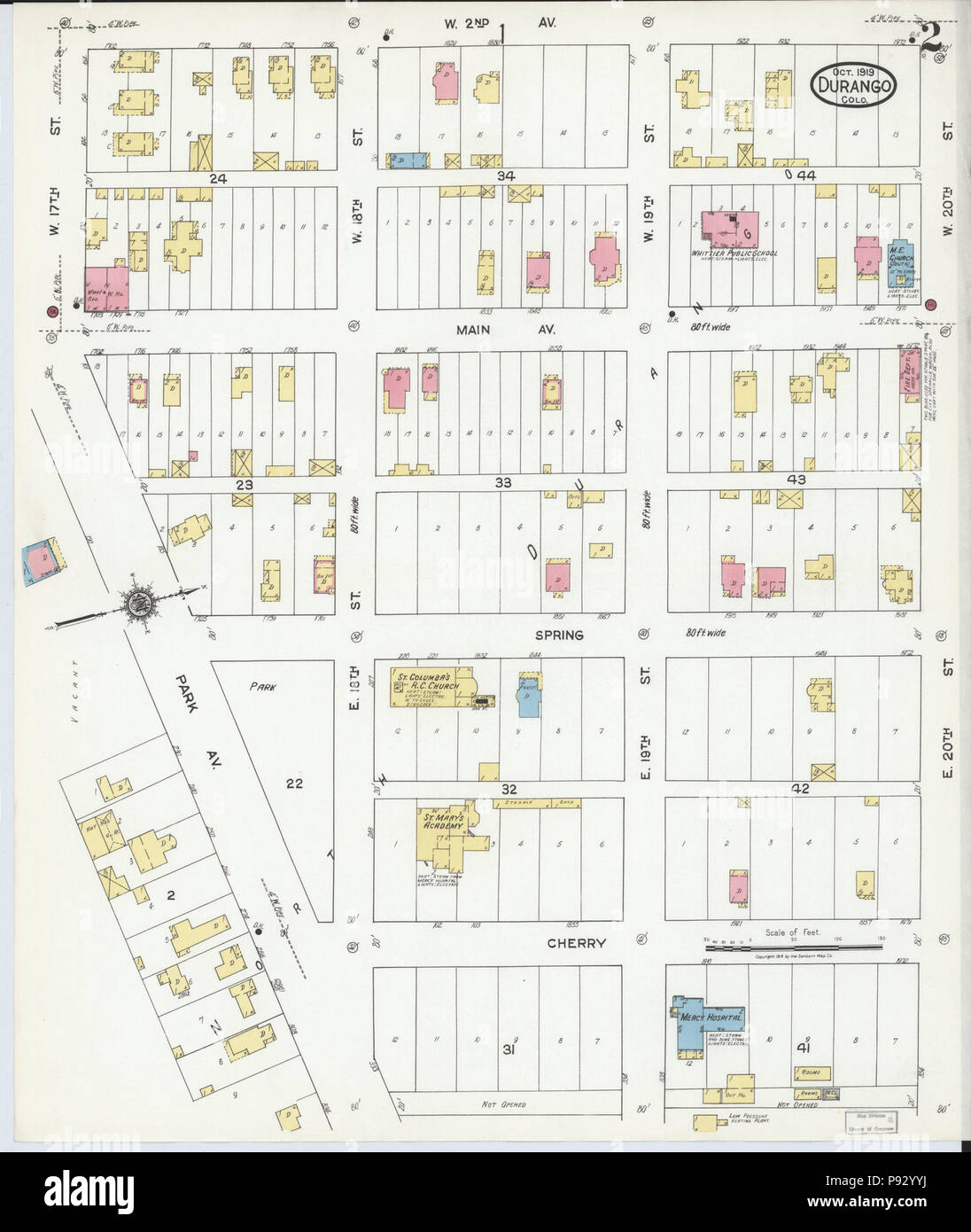497 Sanborn Assicurazione incendi mappa da Durango, La Plata County, Colorado. LOC sanborn00987 008-2 Foto Stock