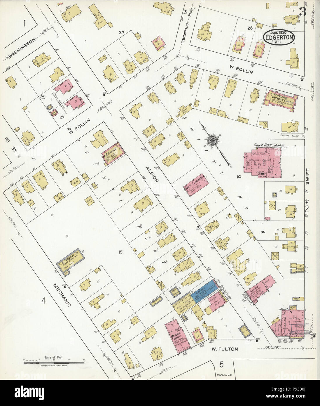 497 Sanborn Assicurazione incendi mappa da Edgerton, Rock County, Wisconsin. LOC sanborn09539 007-3 Foto Stock