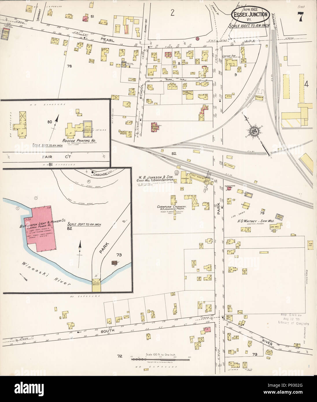 498 Sanborn Assicurazione incendi mappa dalla Essex Junction, Chittenden County, Vermont. LOC sanborn08916 005-7 Foto Stock