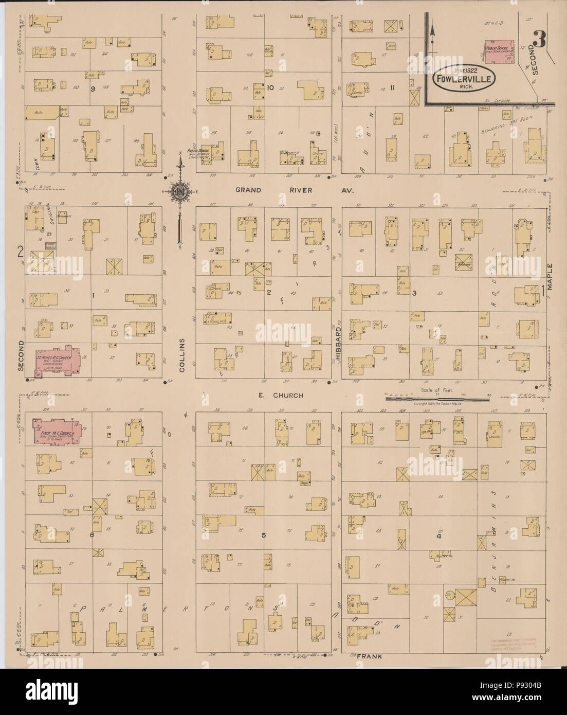 . 498 Sanborn Assicurazione incendi mappa da Fowlerville, Livingston County, Michigan. LOC sanborn04011 003-3 Foto Stock