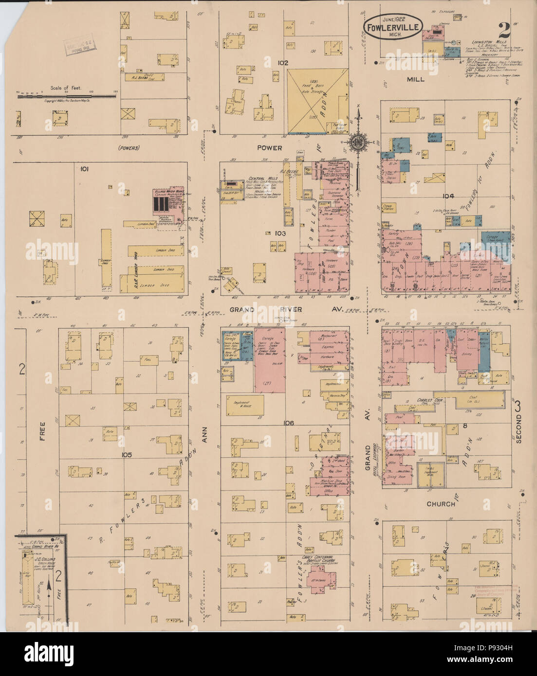 498 Sanborn Assicurazione incendi mappa da Fowlerville, Livingston County, Michigan. LOC sanborn04011 003-2 Foto Stock