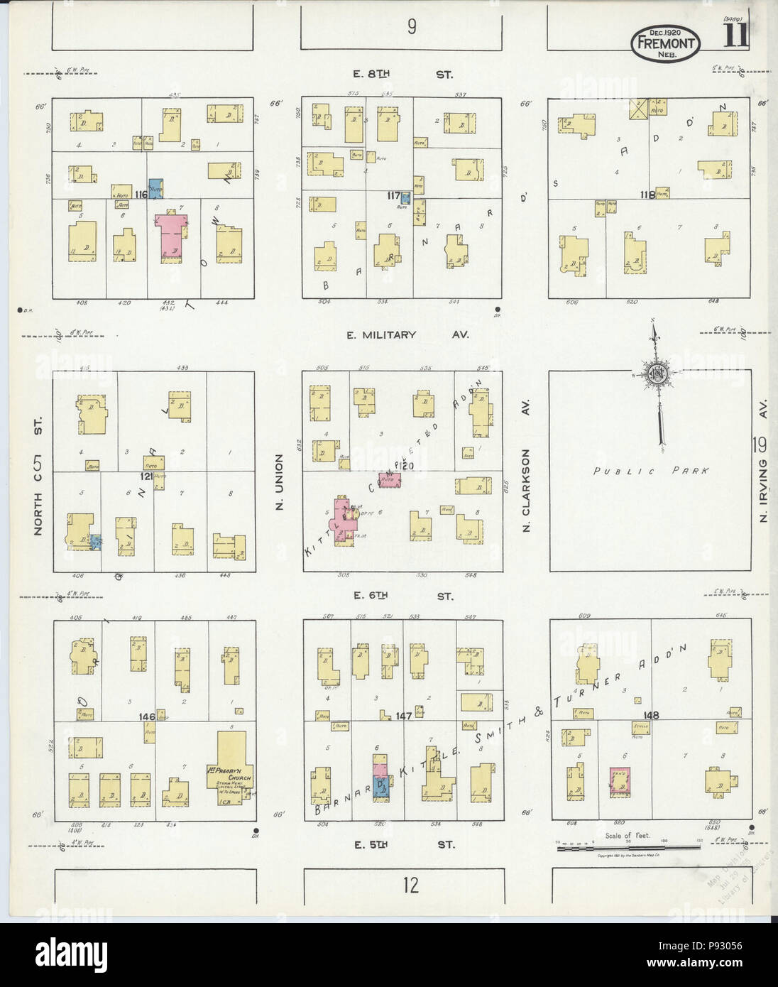 498 Sanborn Assicurazione incendi mappa da Fremont, Dodge County, Nebraska. LOC sanborn05183 008-11 Foto Stock