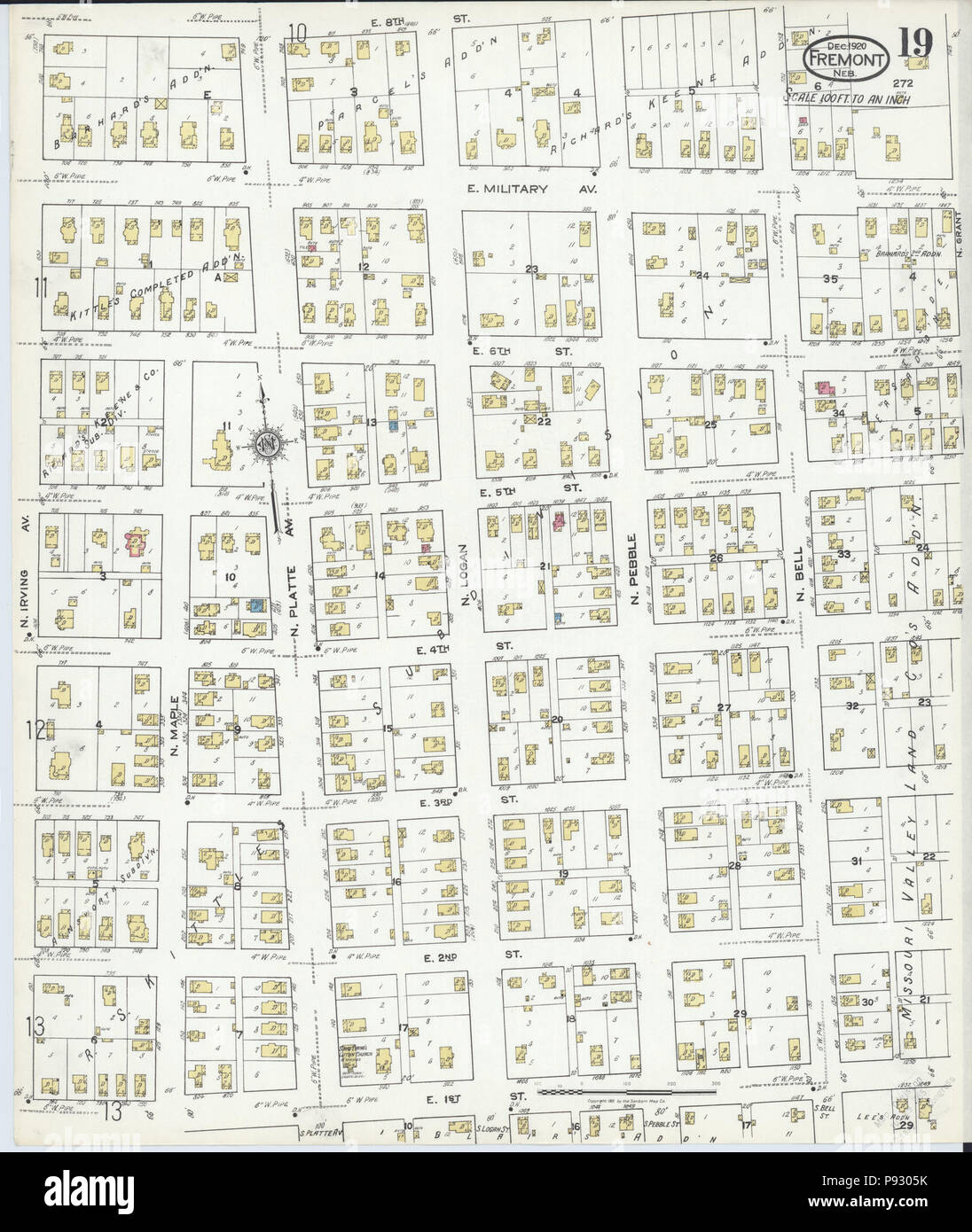 498 Sanborn Assicurazione incendi mappa da Fremont, Dodge County, Nebraska. LOC sanborn05183 008-19 Foto Stock