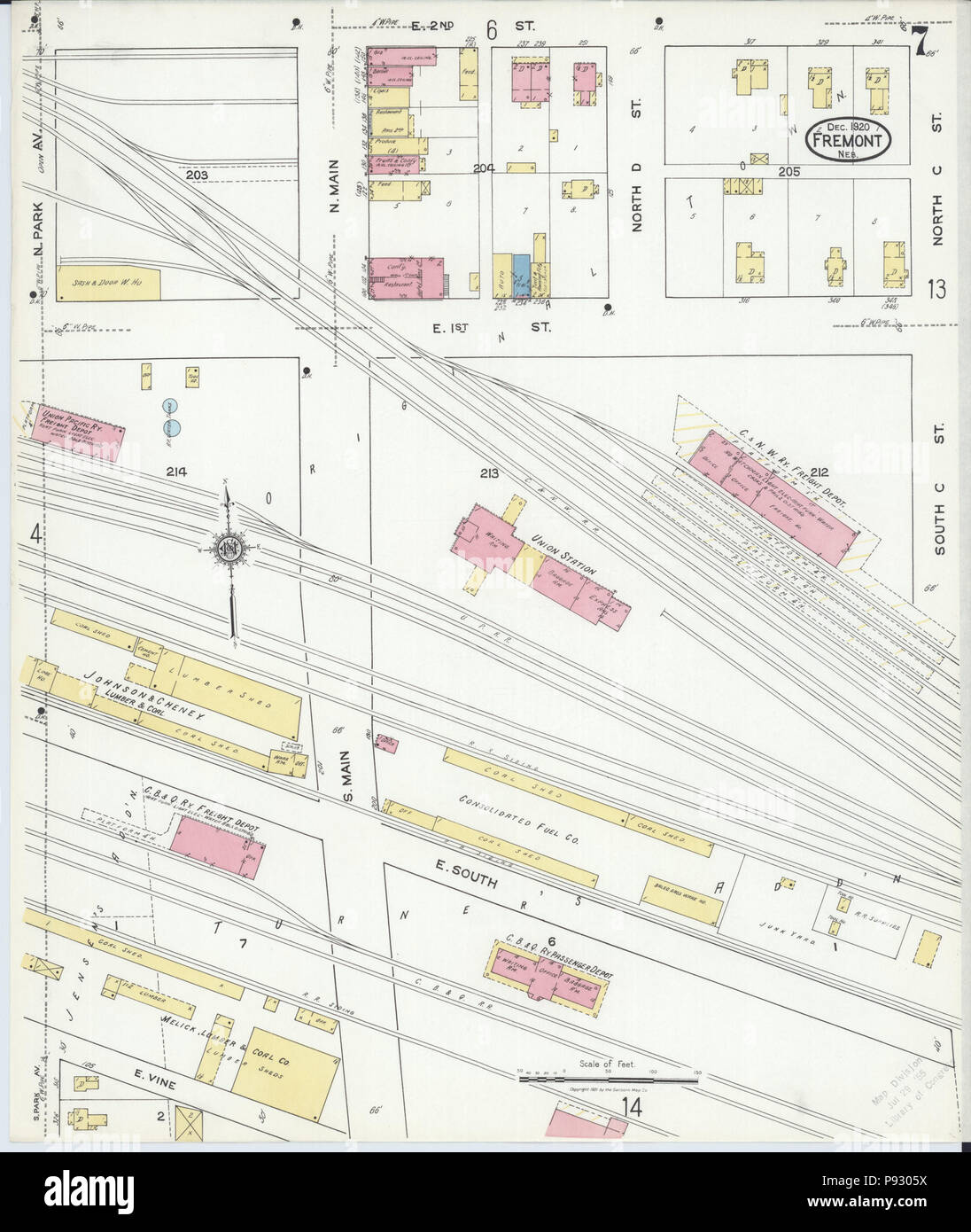 498 Sanborn Assicurazione incendi mappa da Fremont, Dodge County, Nebraska. LOC sanborn05183 008-7 Foto Stock