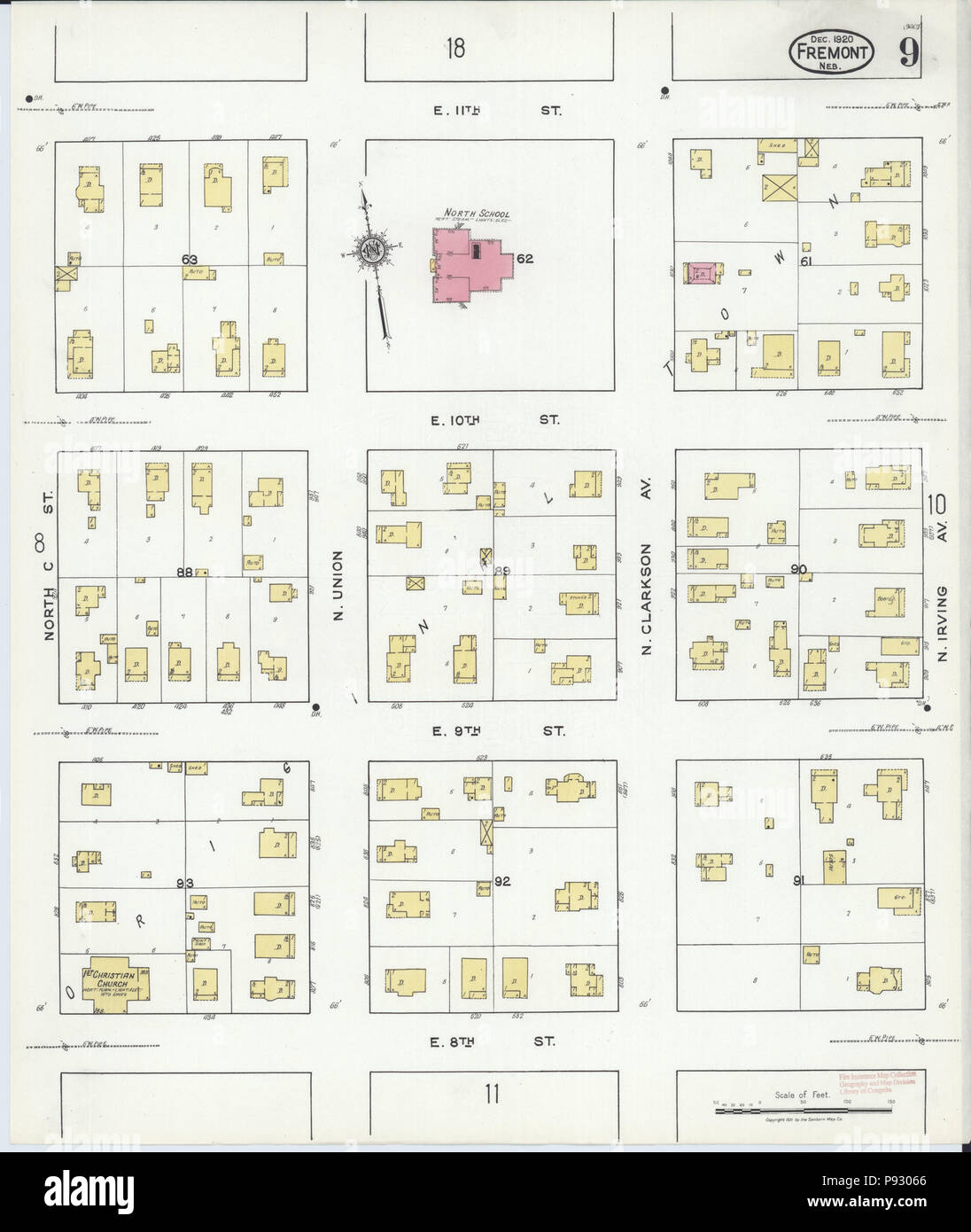 498 Sanborn Assicurazione incendi mappa da Fremont, Dodge County, Nebraska. LOC sanborn05183 008-9 Foto Stock