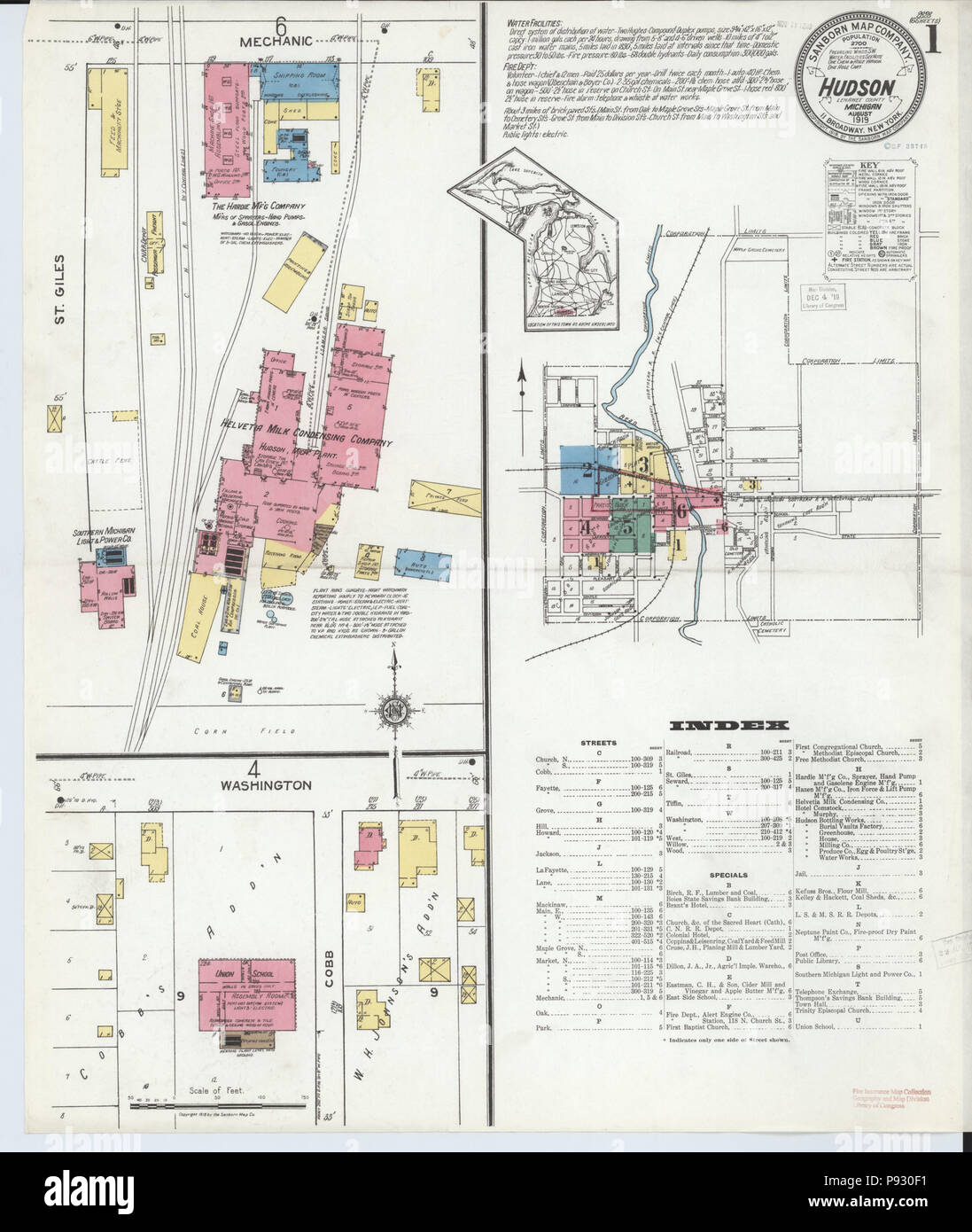 500 Sanborn Assicurazione incendi mappa da Hudson, Lenawee County, Michigan. LOC sanborn04048 005-1 Foto Stock