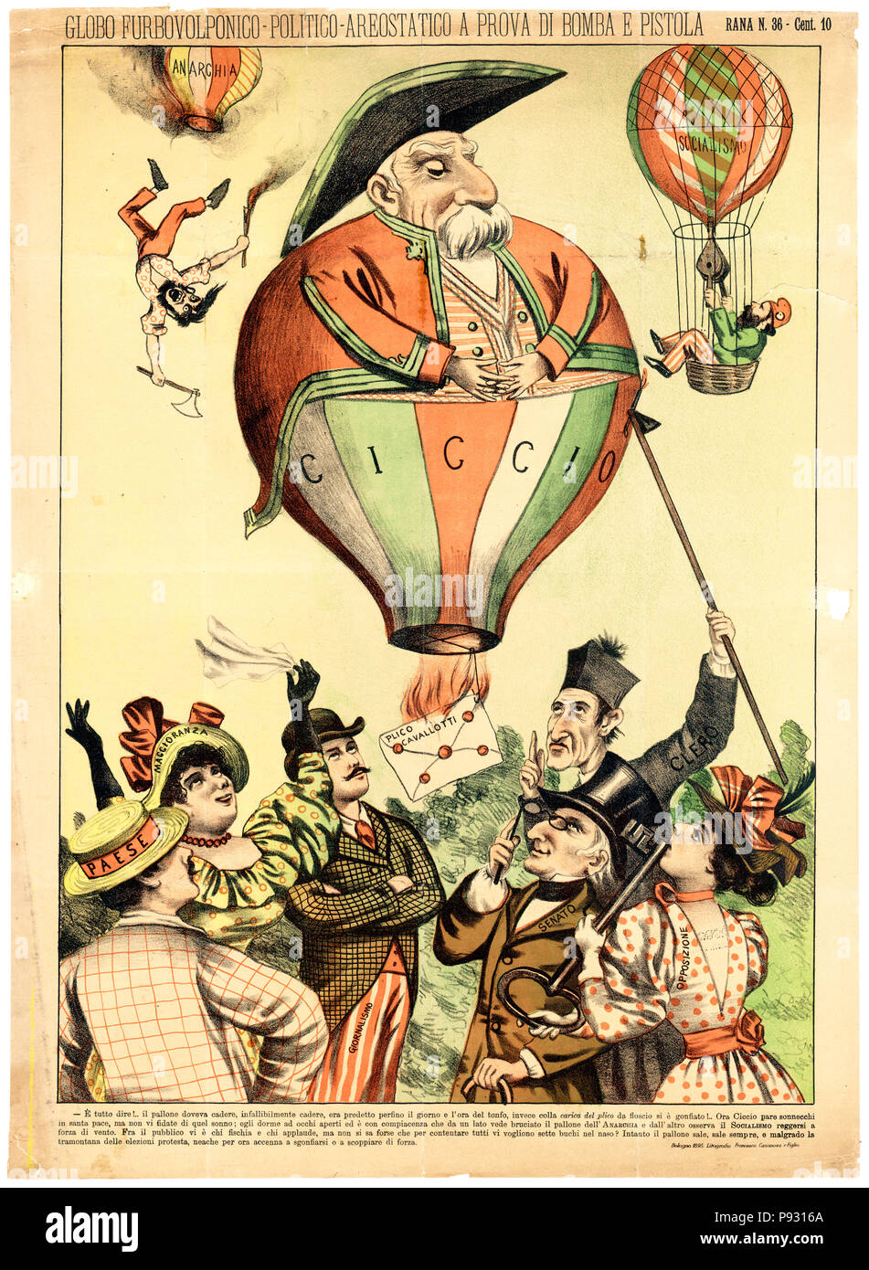 Globo furbovolponico-politico-areostatico a prova di bomba e pistola - Italiano caricatura di statista italiano Francesco Crispi mostrato come un palloncino di Ciccio ca 1895 Foto Stock