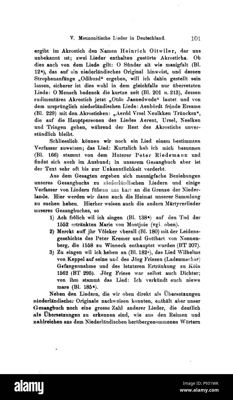 90 De Die Lieder der Wiedertäufer (Wolkan) 123 Foto Stock