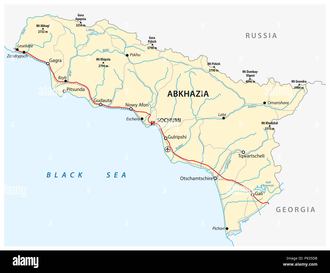 Abkhazia road mappa vettoriale. Foto Stock