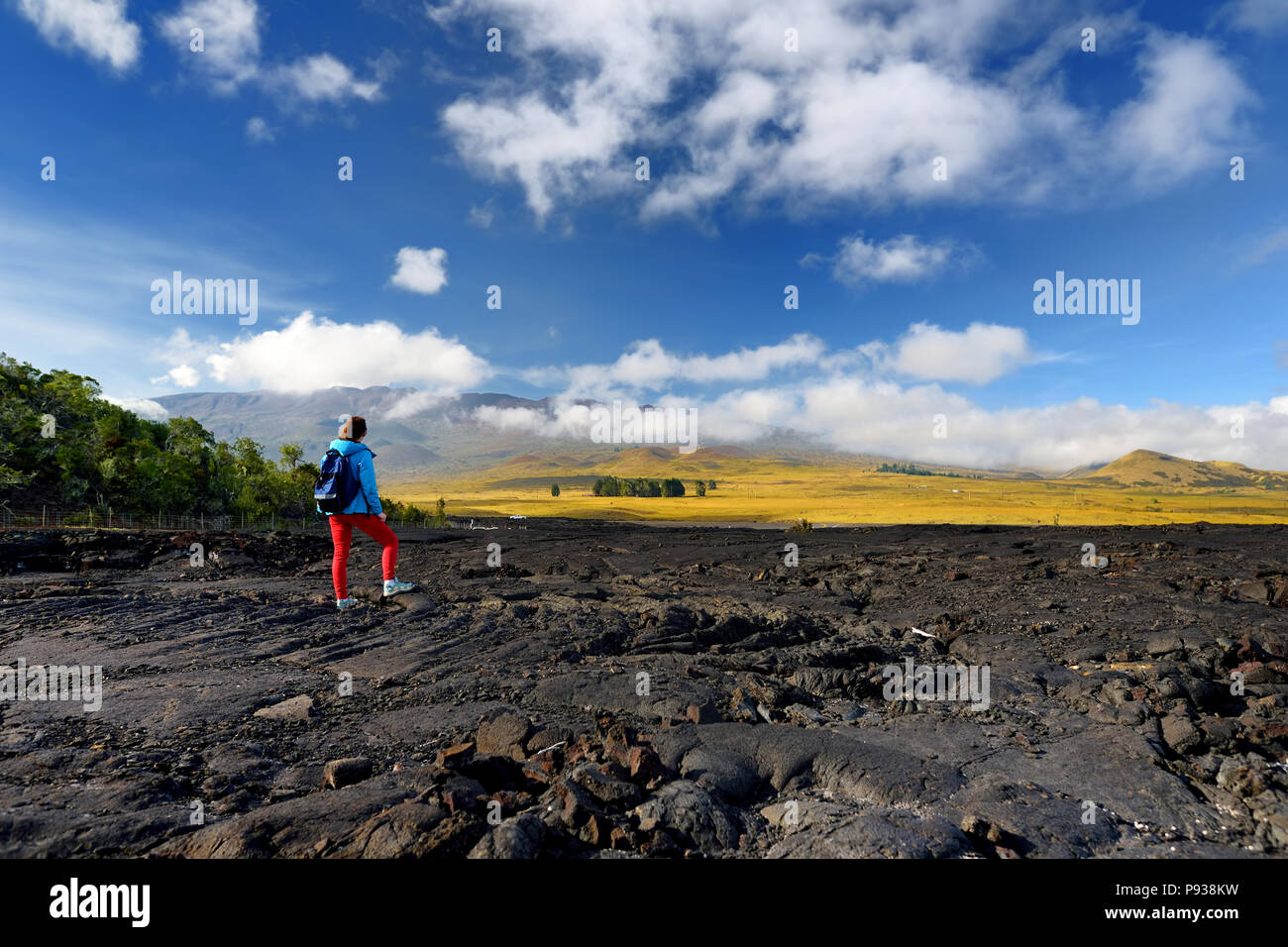 La superficie ruvida della lava congelati dopo il vulcano Mauna Loa eruzione sulla Big Island, Hawaii, STATI UNITI D'AMERICA Foto Stock