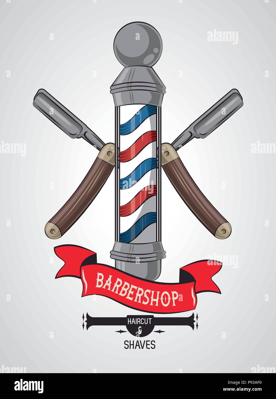 Barbiere Vintage Emblema Con Colorati Disegni Retro Illustrazione