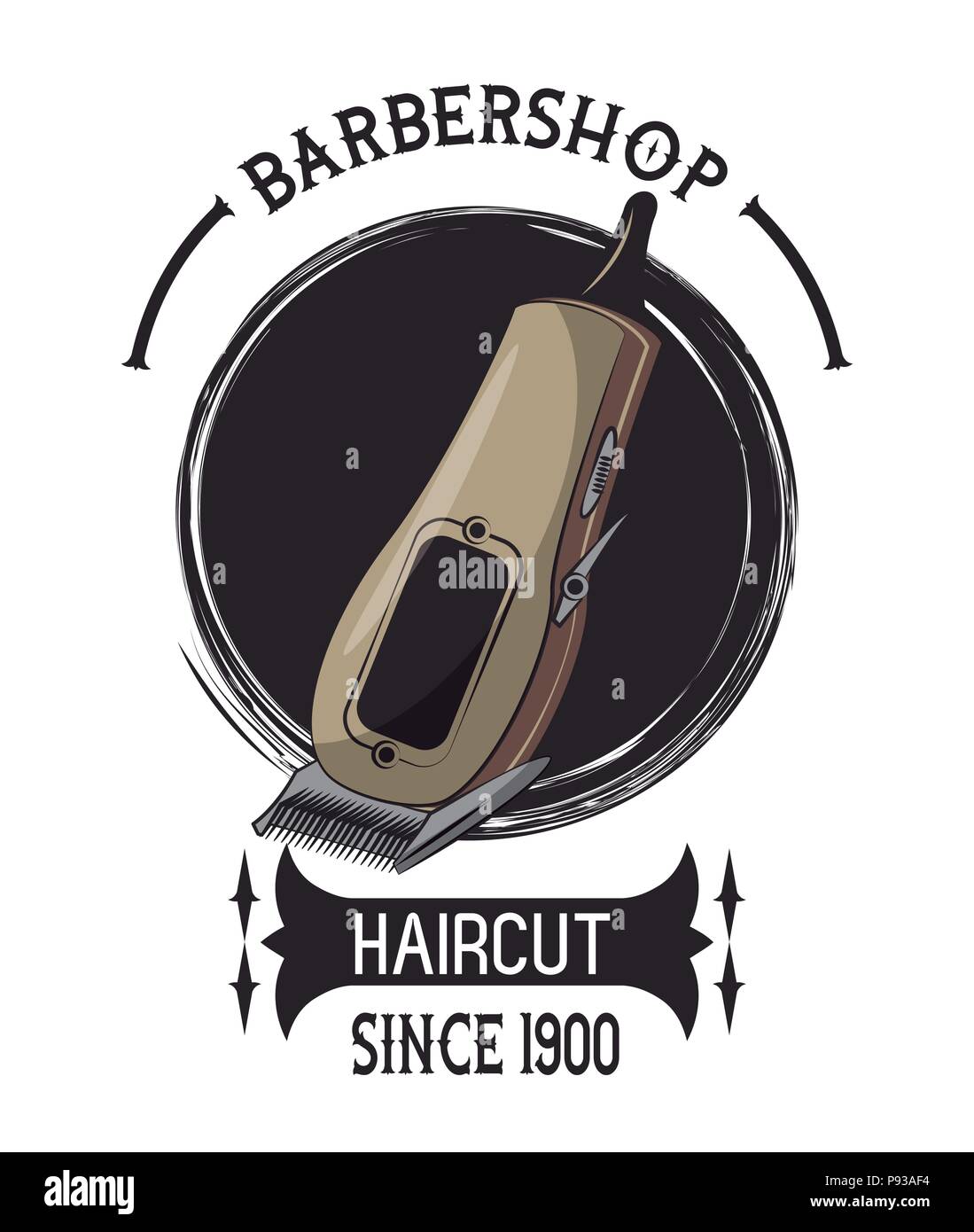 Barbiere Vintage Emblema Con Colorati Disegni Retro Illustrazione