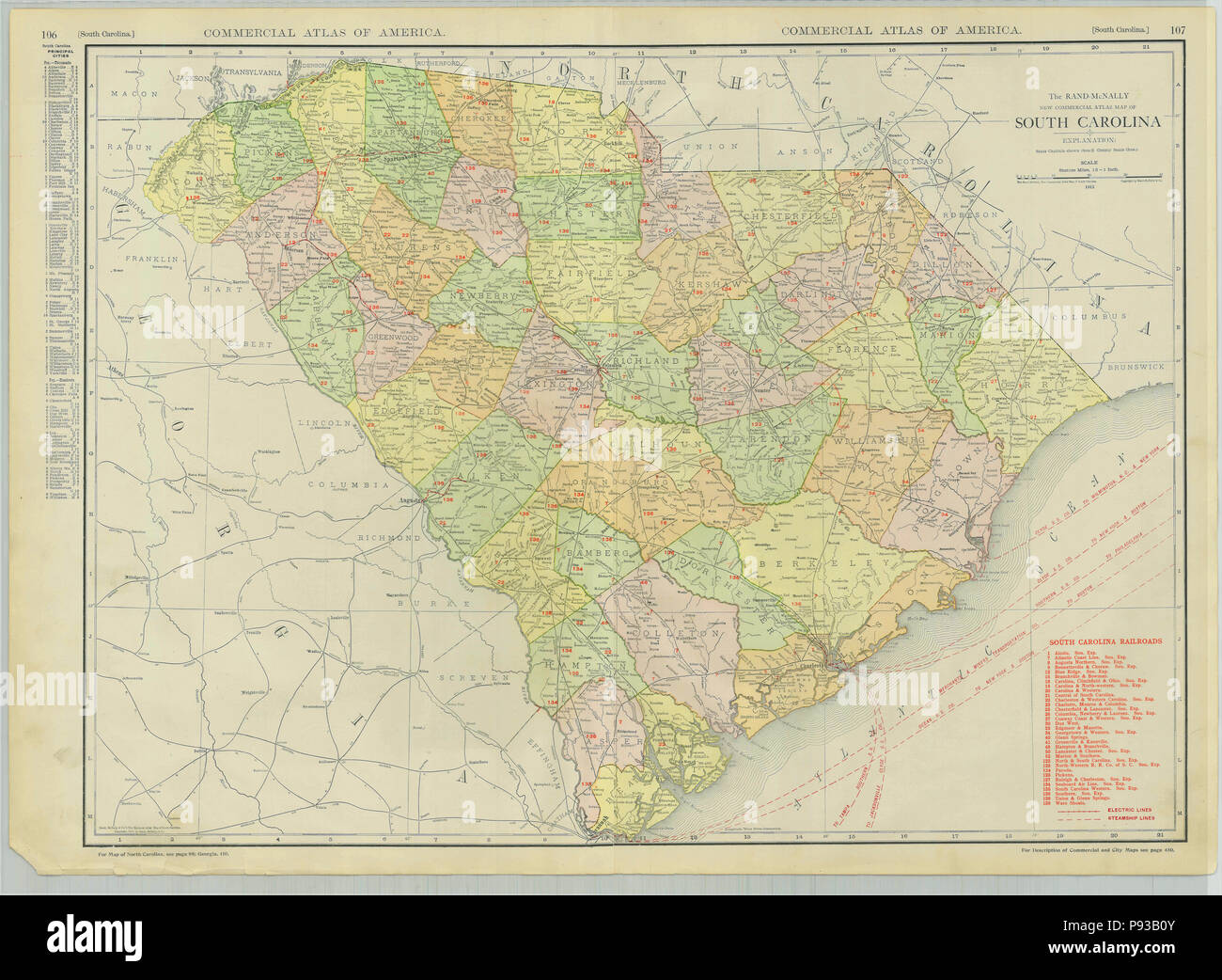 1913 South Carolina map Foto Stock