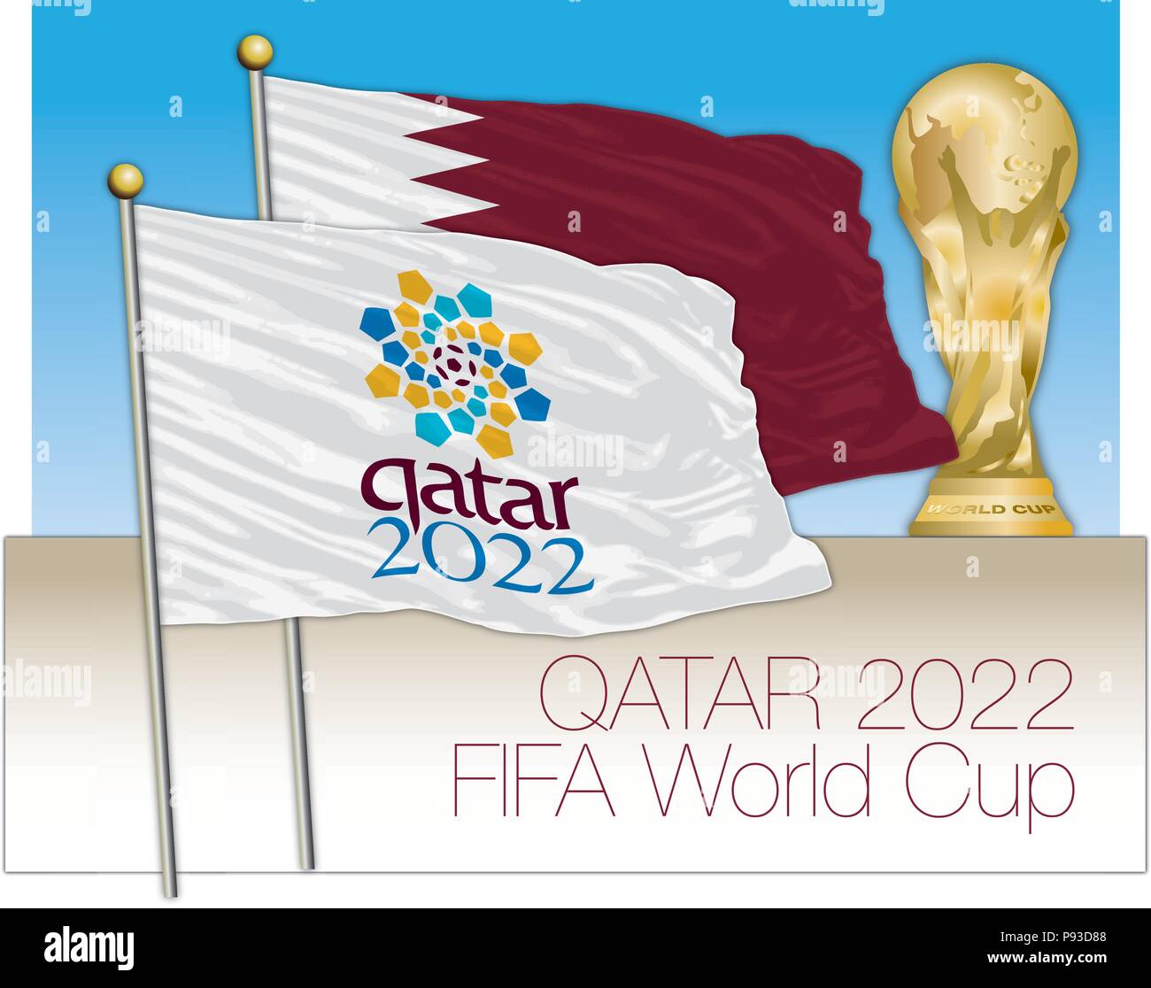 Il Qatar 2022 Coppa del Mondo di calcio bandiera e simboli Illustrazione Vettoriale