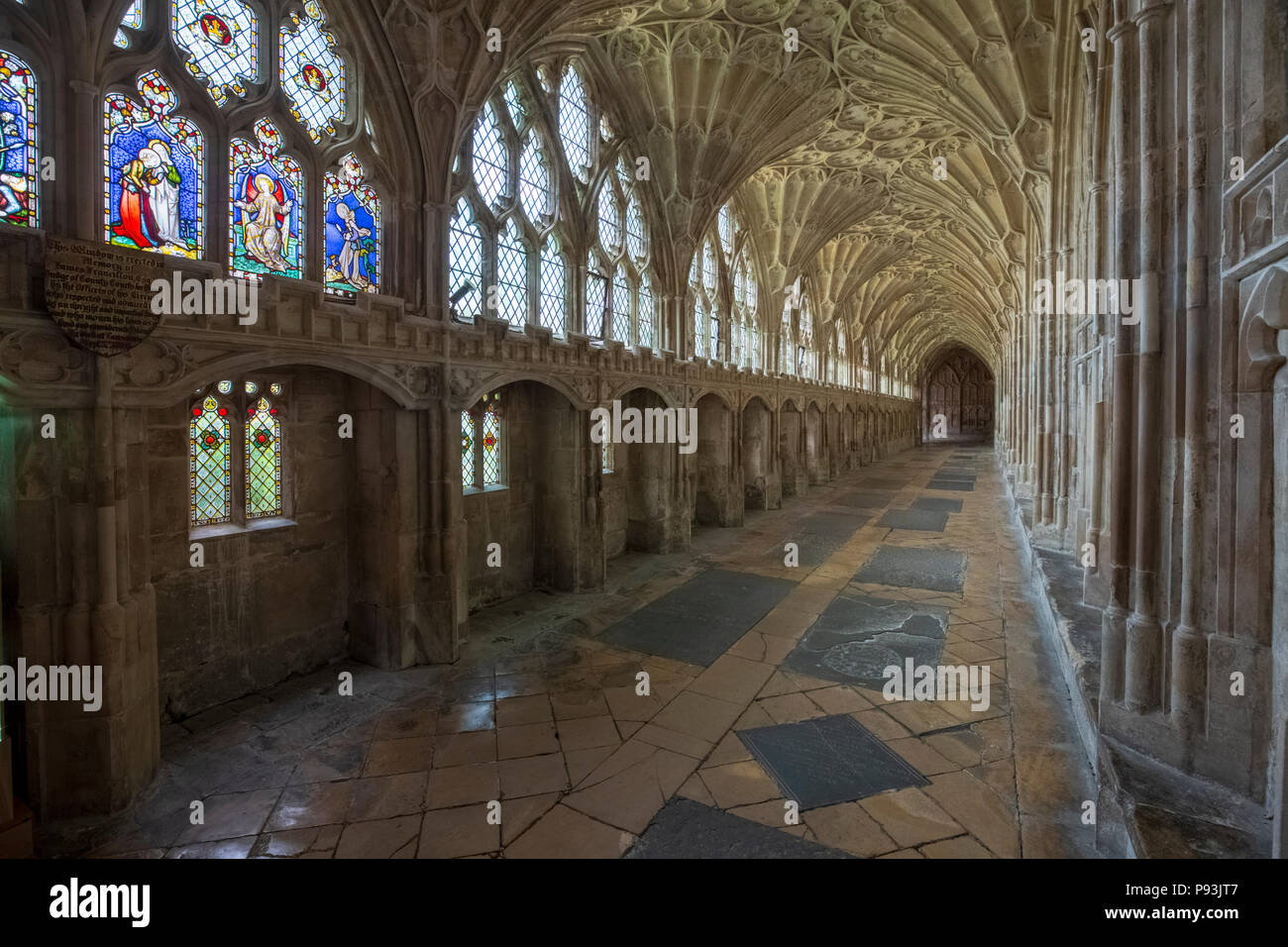 I chiostri alla cattedrale di Gloucester, Gloucester, Inghilterra Foto Stock