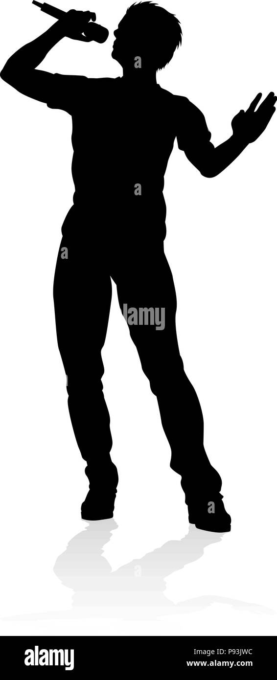 Cantante pop Country o Rock Star Silhouette Illustrazione Vettoriale