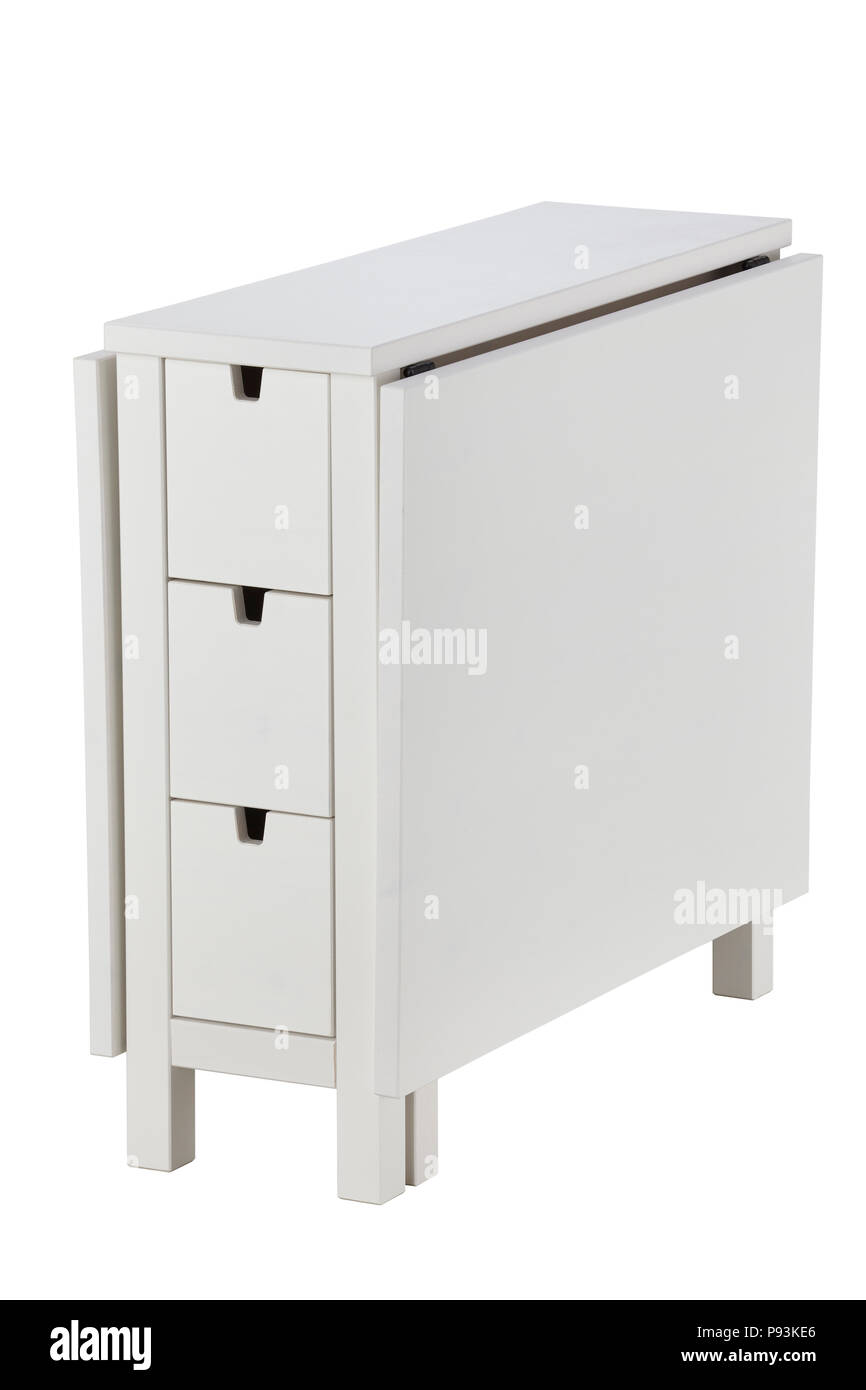 White tavolo pieghevole isolati su sfondo bianco. Includere il percorso di clipping Foto Stock