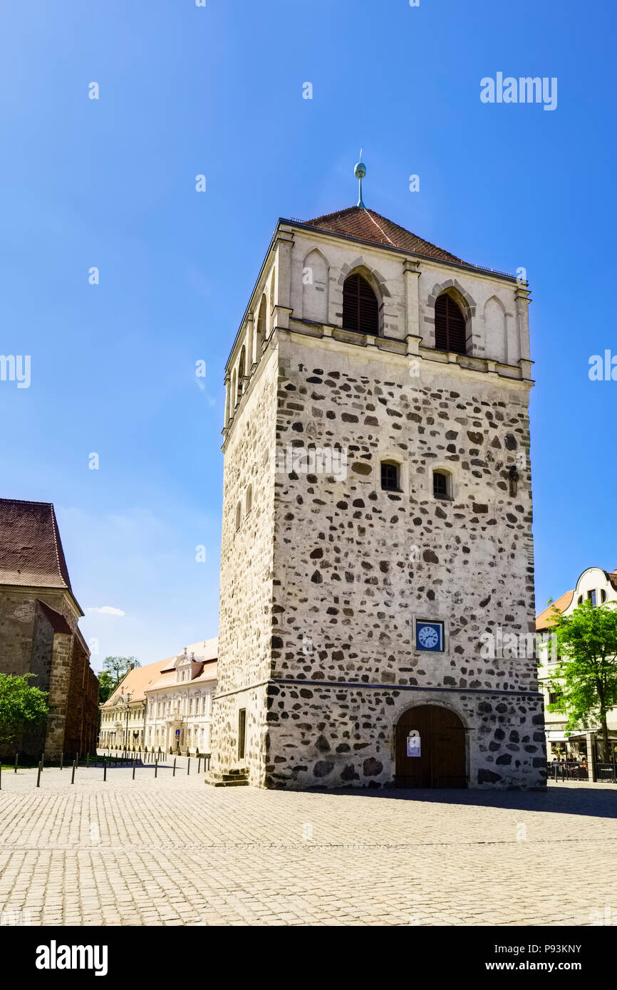 Campanile staccato di San-Bartholomäi Chiesa, Zerbst/Anhalt, Sassonia-Anhalt, Germania Foto Stock