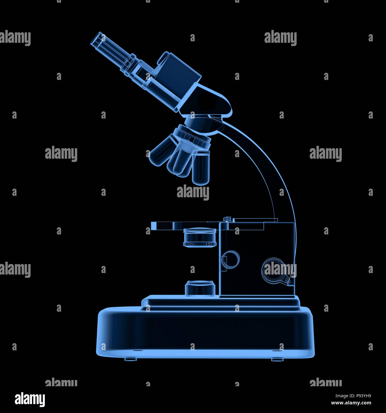 3D rendering x ray microscopio o strumento ottico isolato su nero Foto Stock