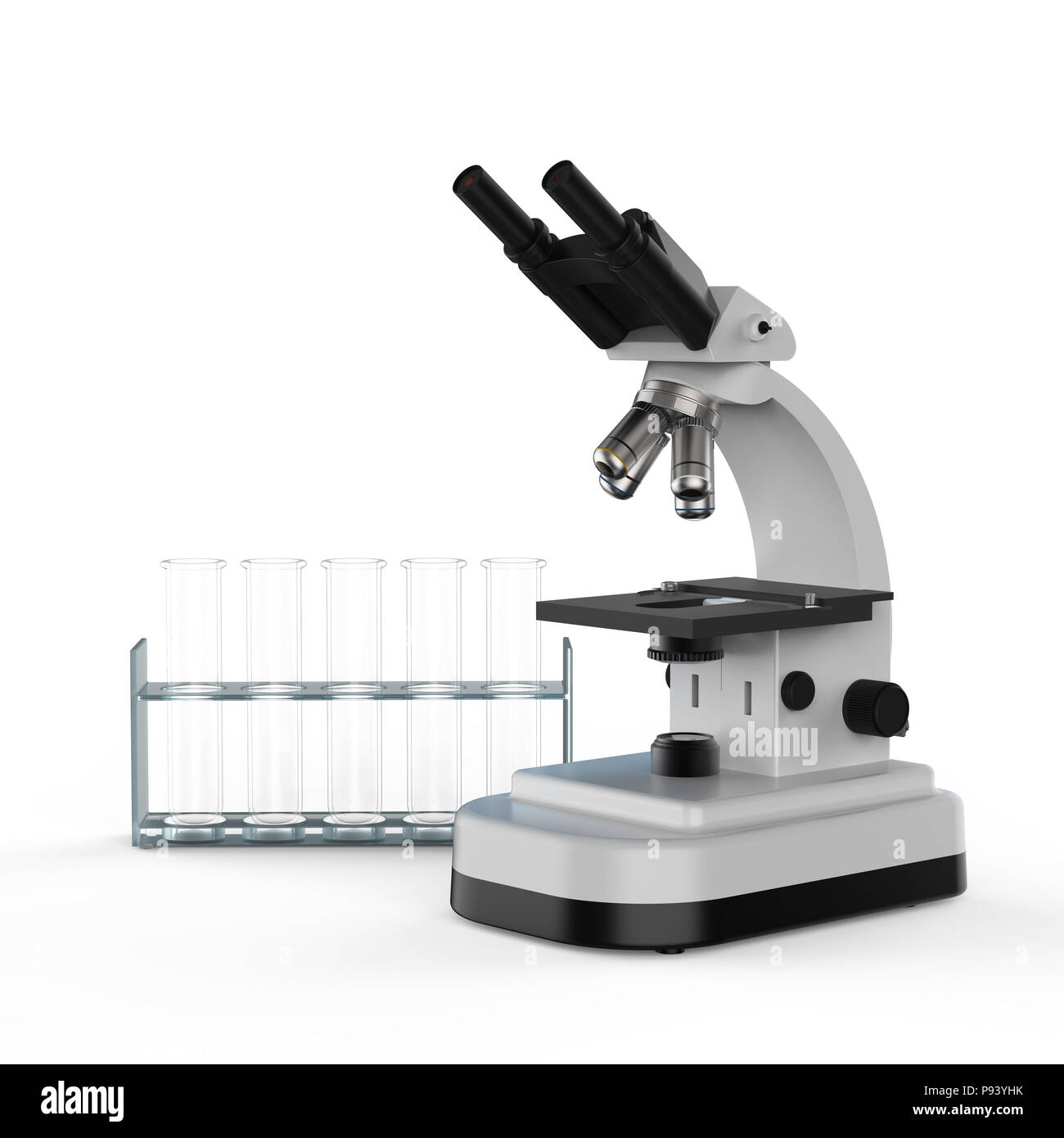 3D rendering microscopio o strumento ottico con tubi di prova Foto Stock