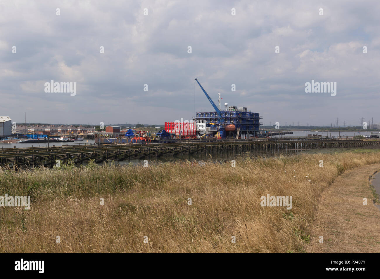 Alloggio imbarcazione attraccata a Blyth, Northumberland Foto Stock