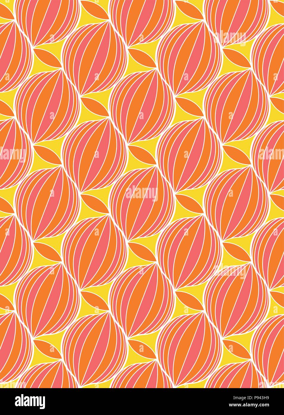 Vettore senza giunture astratta geometrica di anguria colorato disegno moderno. Arancione, giallo e rosso. Illustrazione Vettoriale